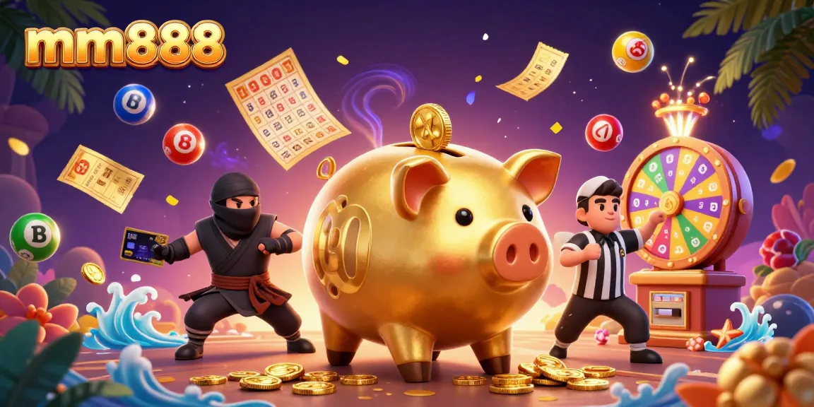 Engage in vibrant casino action with mm888 as a golden piggy bank sumo wrestler shakes coins around!