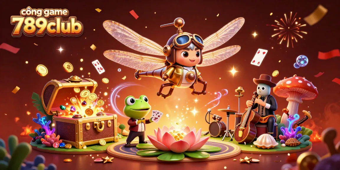 Experience excitement at cổng game 789club with vibrant 3D casino scene featuring unique characters.
