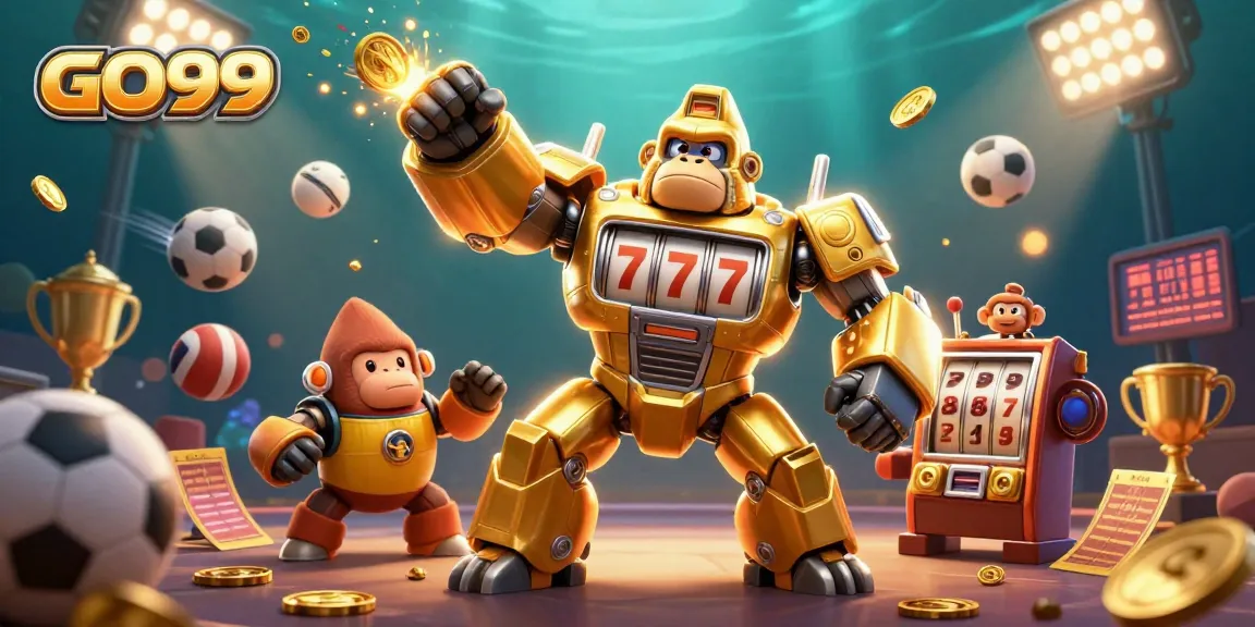 Experience thrilling gaming at GO99 with immersive visuals and dynamic action elements like gold coins and sports.