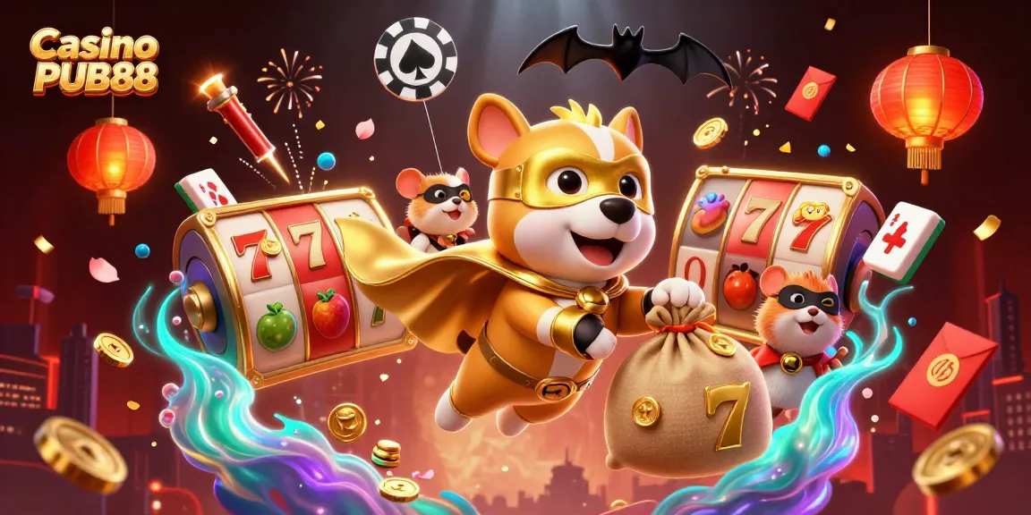 Experience the excitement at Casino PUB88 with a superhero theme and vibrant gaming elements.