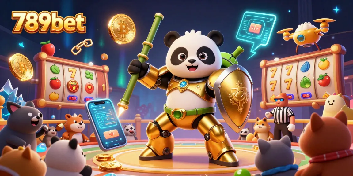 Engage with 789bet's vibrant 3D casino scene, showcasing a mech-suit panda in a dynamic gaming environment.