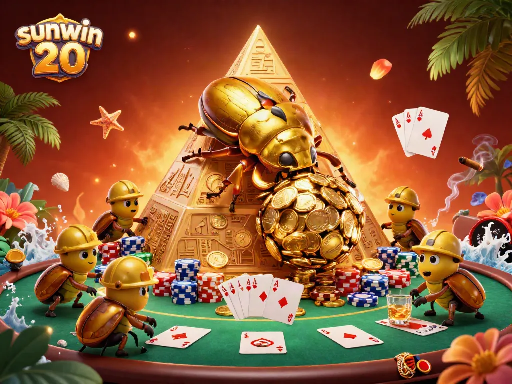 Experience exciting gameplay at sunwin 20 with a vibrant casino illustration featuring dynamic beetles and chips.