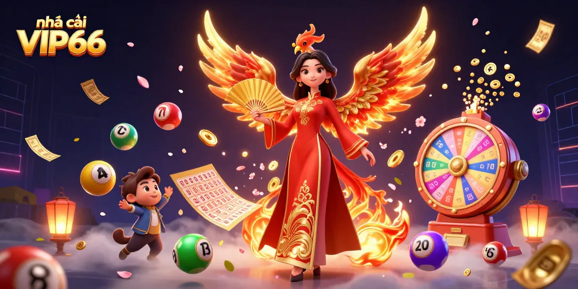Experience the vibrant world of nhà cái VIP66 with a colorful 3D illustration featuring exciting lottery elements.