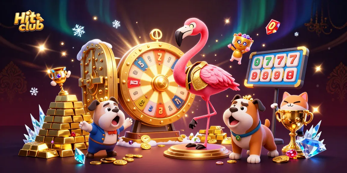 Spin the Hit club prize wheel with excitement amidst golden treasures and slot symbols.