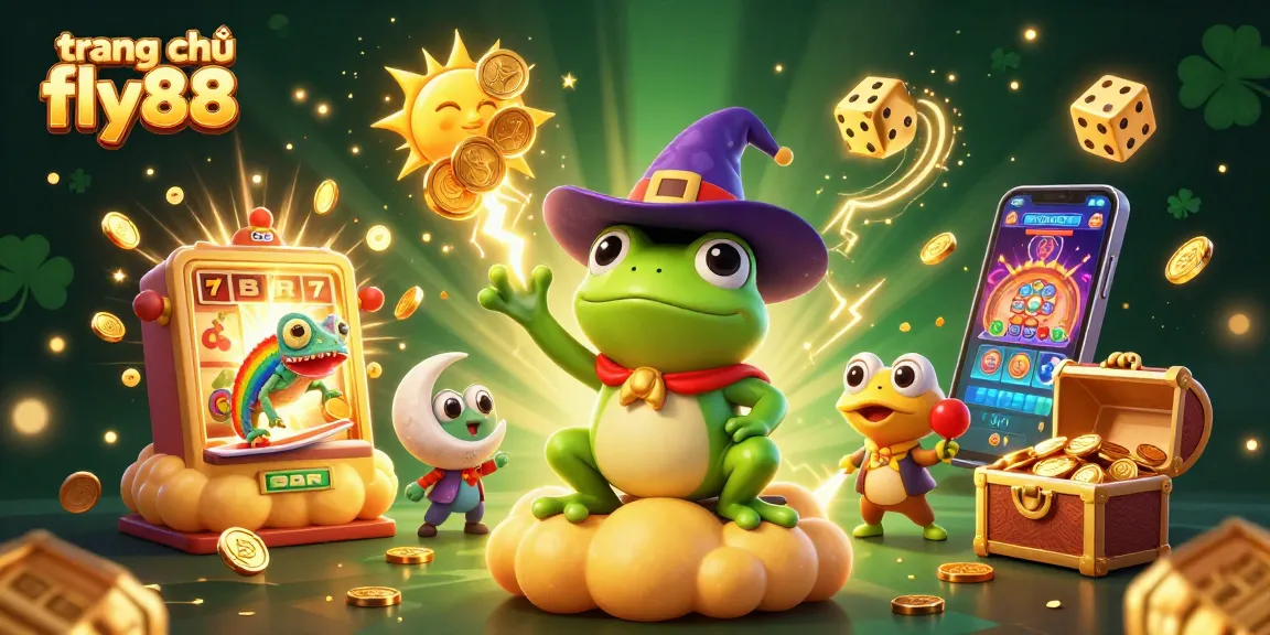 Experience the excitement of trang chủ fly88 with fun characters and dynamic casino elements in a vibrant 3D illustration.