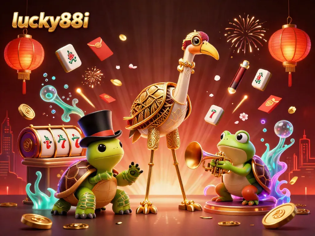Experience the excitement of lucky88i with vibrant 3D characters and casino elements in a stunning illustration.