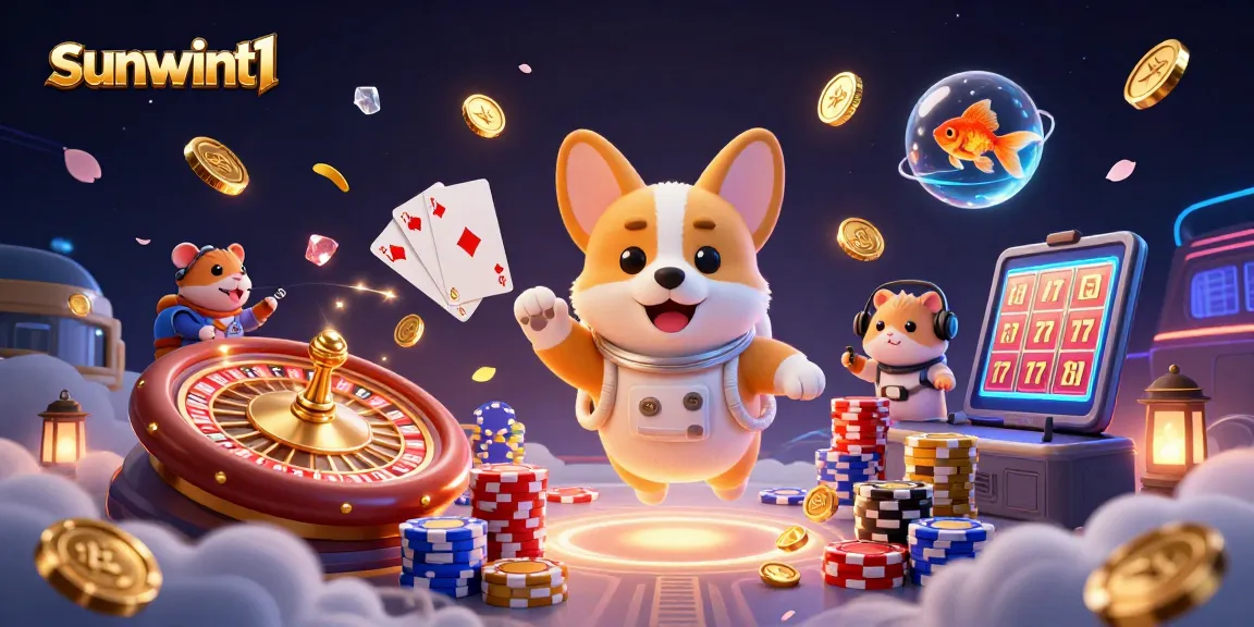 Experience thrilling games at sunwint1, where an astronaut corgi floats amidst casino delights.