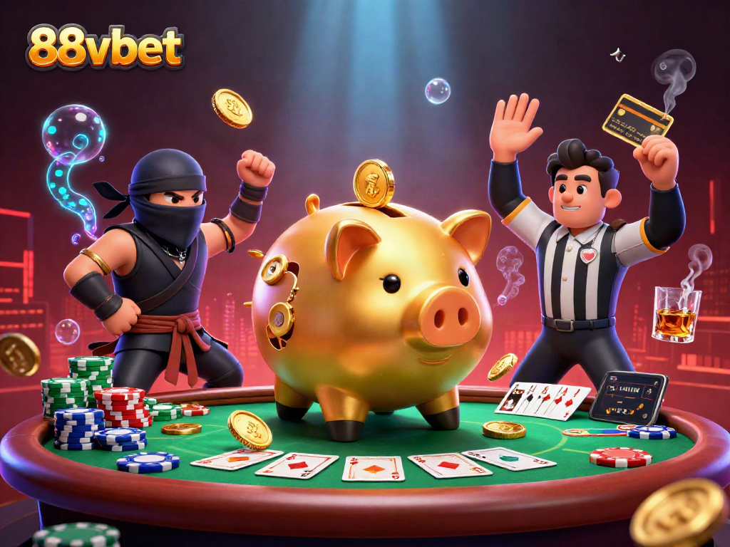 Experience the vibrant gaming scene at 88vbet with dynamic characters battling at a poker table.