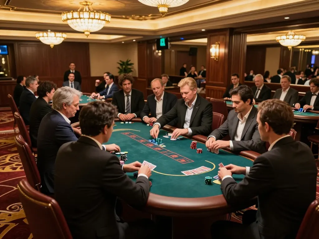 Engaging poker game at N188 com casino, showcasing competitive players and dealer.