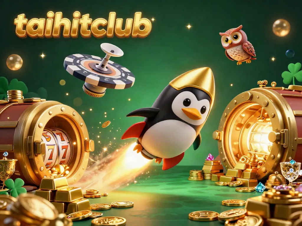 Engage in games at taihitclub, featuring vibrant 3D illustrations of dynamic casino elements and lively visuals.