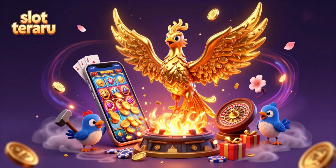 Experience the excitement of slot terbaru with golden coins and vibrant gaming elements in a rich casino scene.