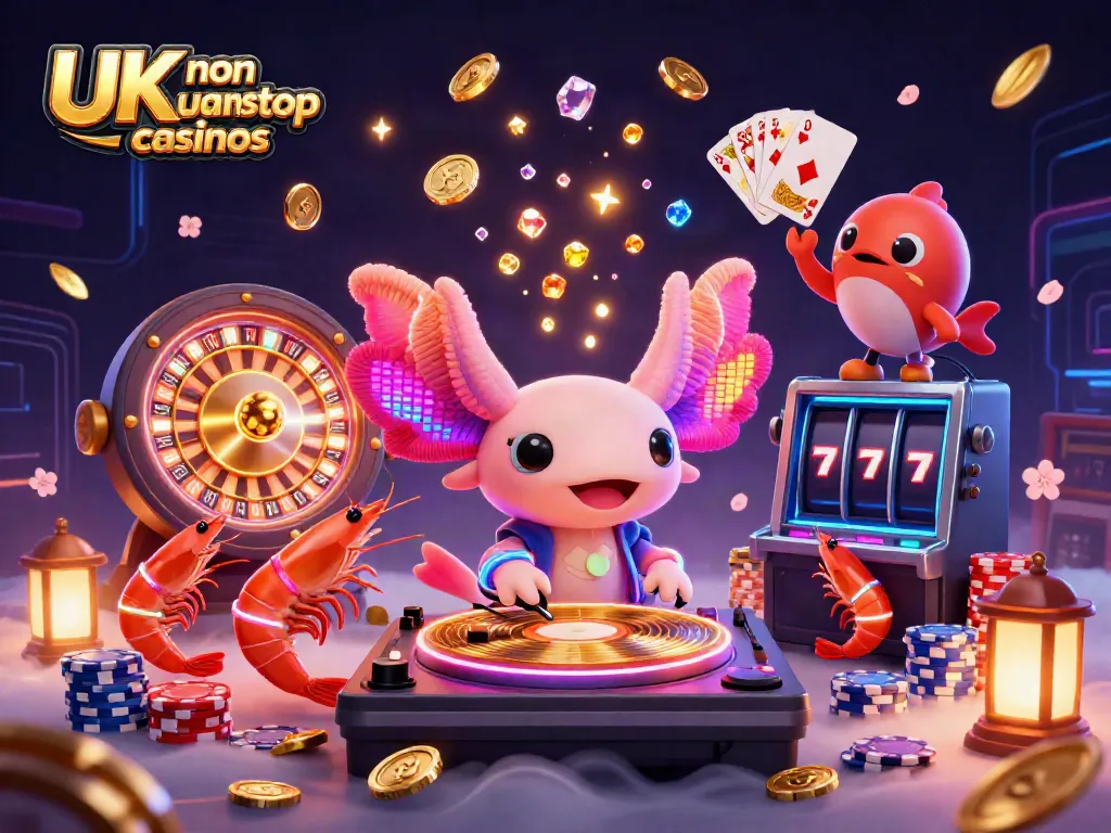 Engaging scene of UK non gamstop casinos filled with vibrant characters and dynamic gambling elements.