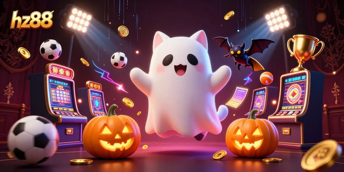 Experience the thrilling world of hz88 with a friendly ghost cat and vampire bat in a haunted casino!