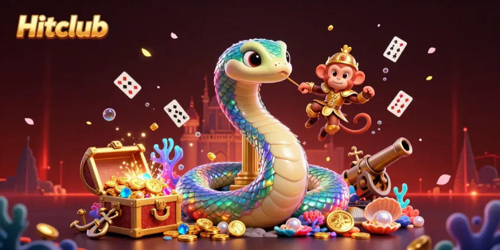 Experience thrilling gameplay with Hitclub in this vibrant 3D scene filled with treasures and excitement.