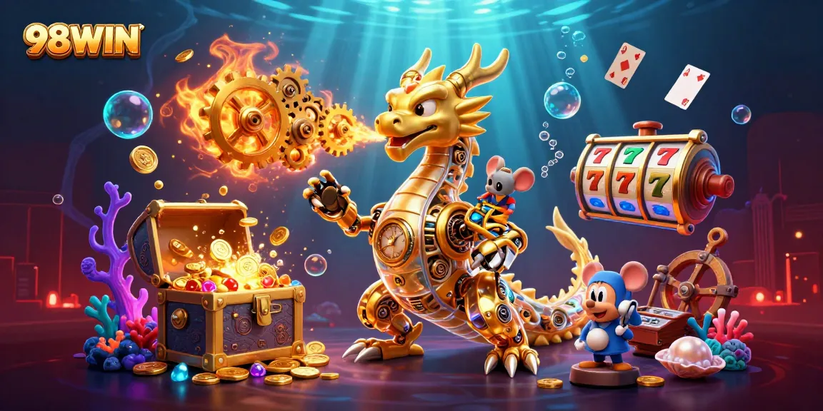 Experience the thrill of 98WIN's golden dragon-themed casino adventure with lavish treasures.