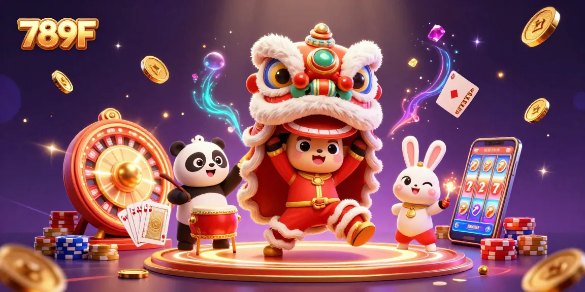 Experience thrill and excitement with 789F's dynamic casino scene featuring vibrant characters and gaming elements.