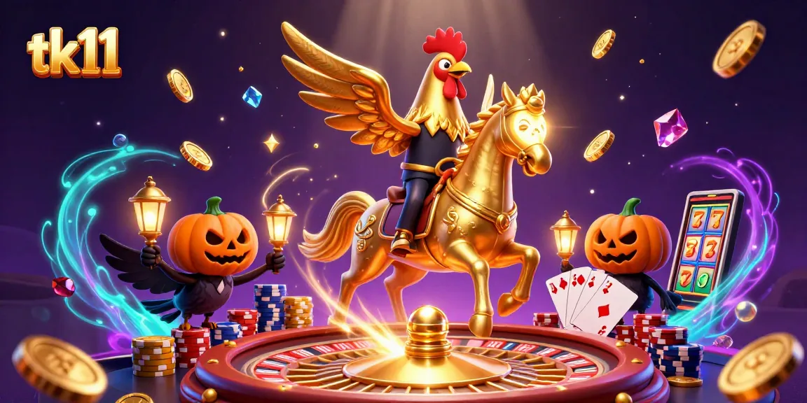 Experience lucky spins at tk11 with an illustrated scene of vibrant casino elements and characters.