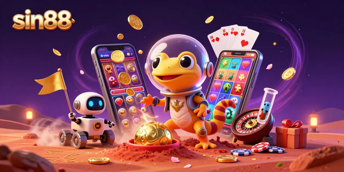 Experience the excitement of sin88 casino with a Martian gecko exploring a hidden treasure trove!