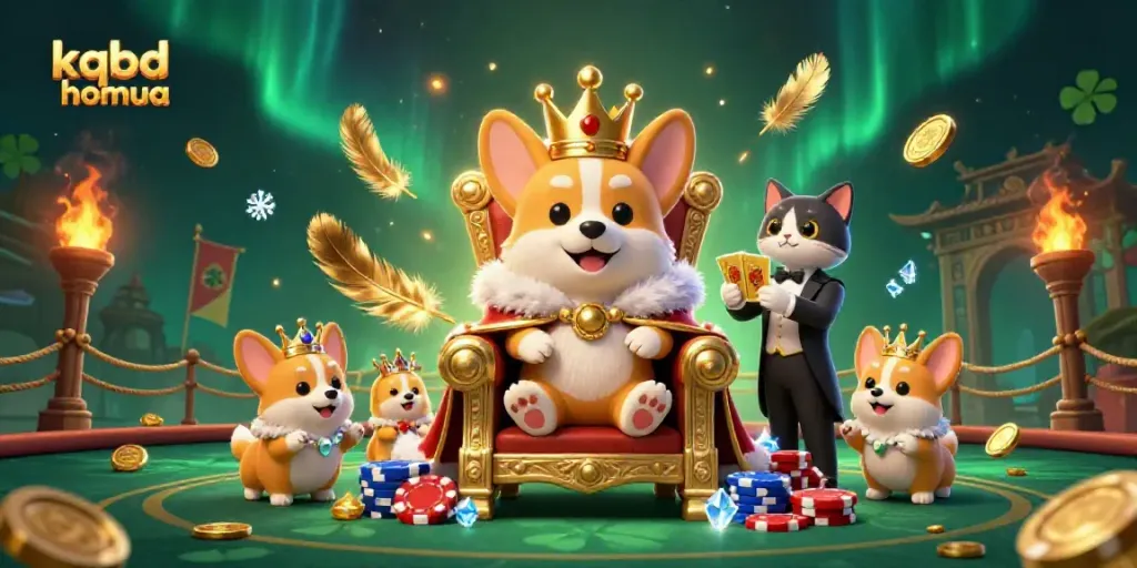 Track real-time updates of kqbd hom qua with an epic 3D royal corgi and dynamic gaming elements.