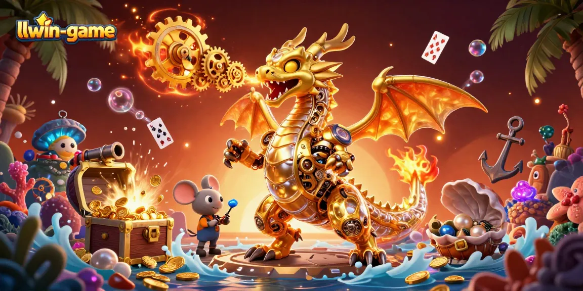 Experience the thrills of llwin-game with a vibrant 3D dragon scene packed with treasure and action.