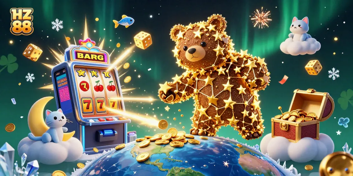 Experience HZ 88 slot games with vibrant illustrations of jackpot wins and 3D elements