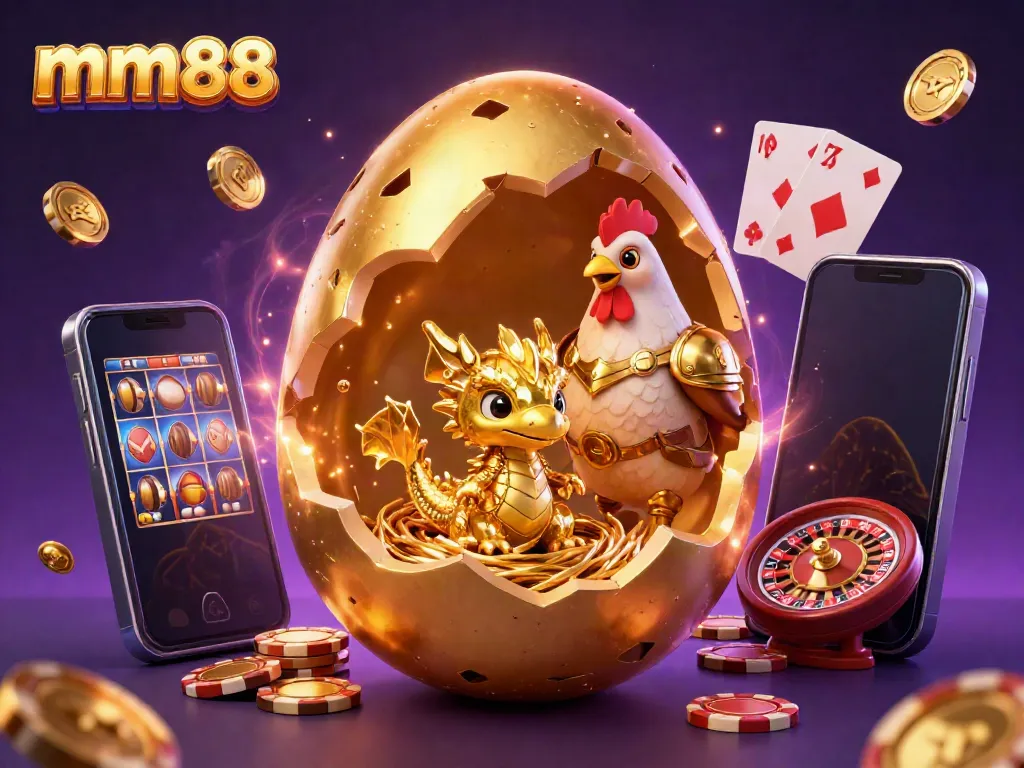 Engage in mm88 gaming with a golden dragon and dazzling casino elements in an enchanting scene.