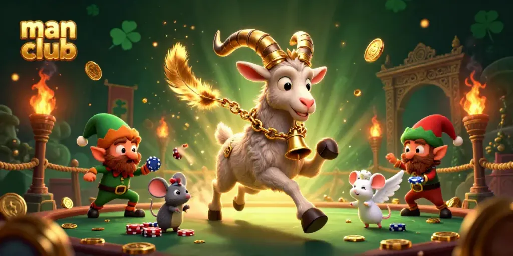 Experience the thrilling excitement at the man club casino with Krampus and mischievous gremlins stealing chips.