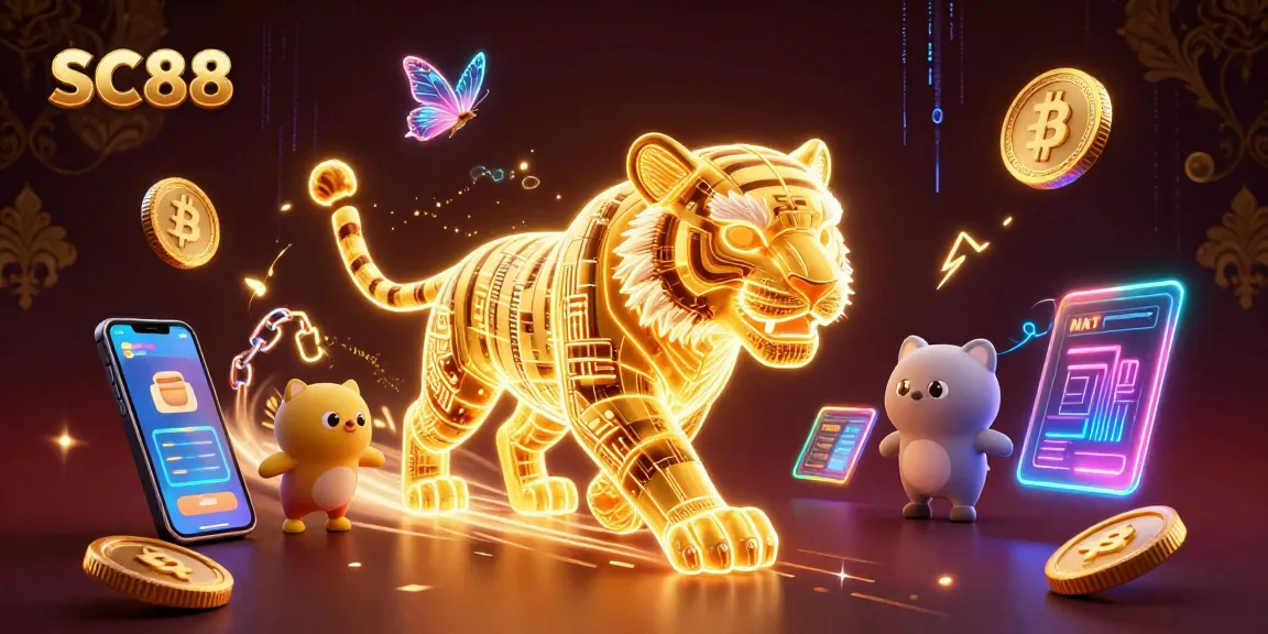 Experience thrilling gaming at SC88 with an electrifying golden tiger in a digital casino.