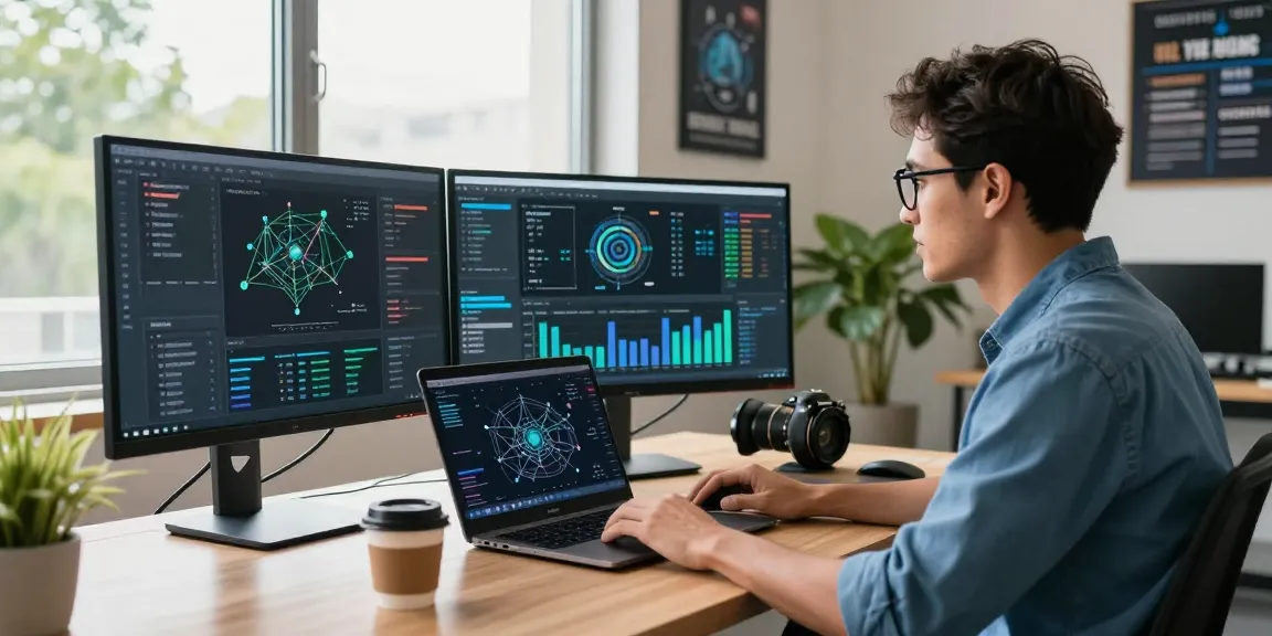 Web developer analyzing rokok88 server performance metrics in a modern office.