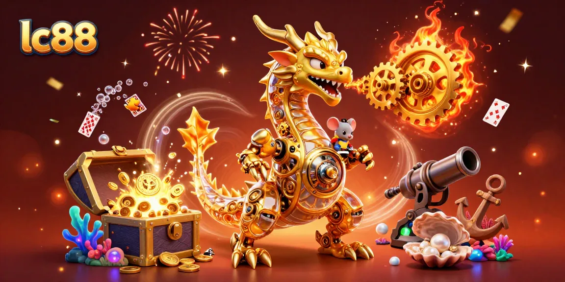 Experience thrilling gameplay with lc88's golden dragon in a vibrant 3D casino scene.