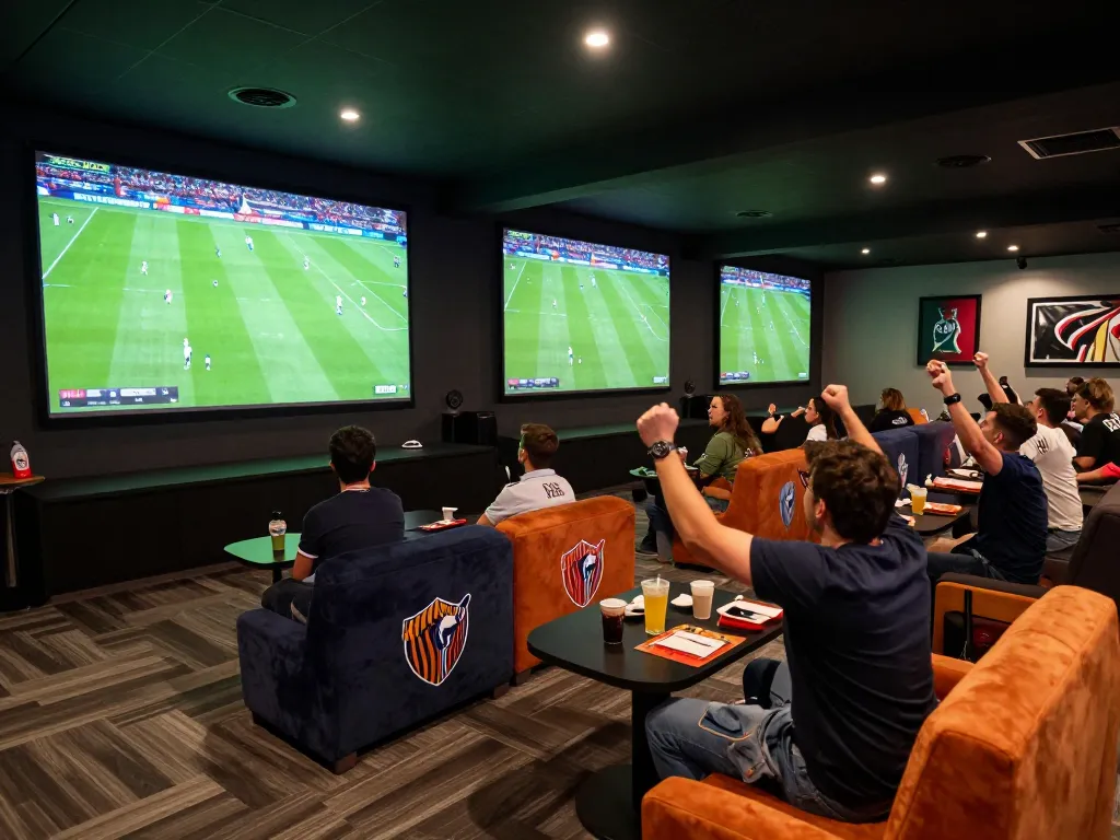 Watch exciting football matches live with xem trực tiếp bóng đá at a vibrant sports lounge