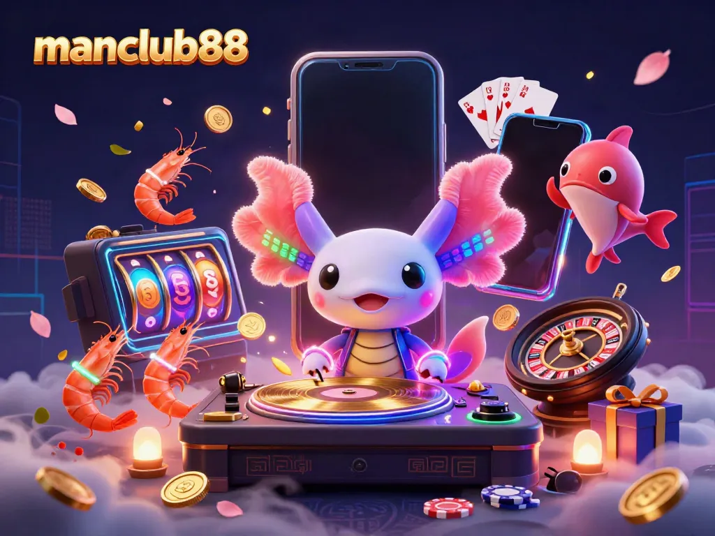 Engage with manclub88: Discover vibrant casino gaming through neon creatures in a lively underwater scene.