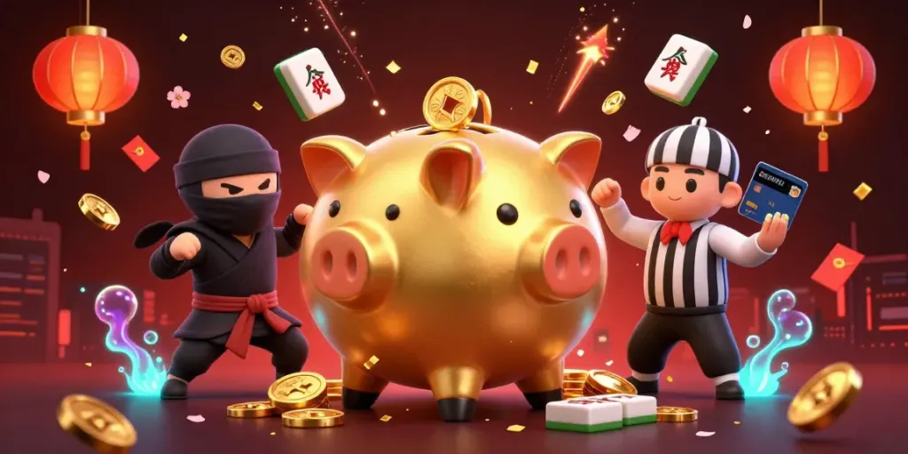 Zowin's vibrant gaming scene depicts a lively piggy bank sumo wrestler and colorful elements, enhancing online gambling excitement.