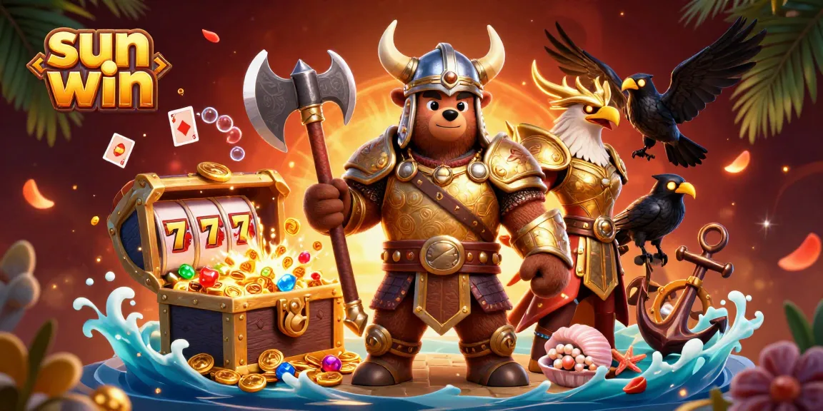 Experience thrilling wins at sun win with dynamic gaming elements featured in this 3D illustration.