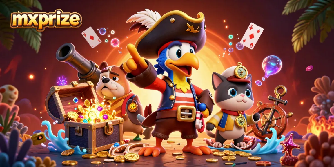 Experience thrilling wins at mxprize with a vibrant pirate-themed casino adventure illustration.