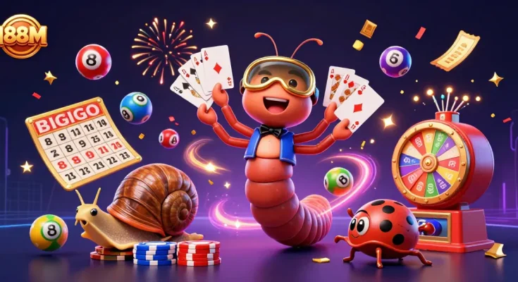 Experience thrilling gaming at 188M with animated characters and vibrant casino elements.